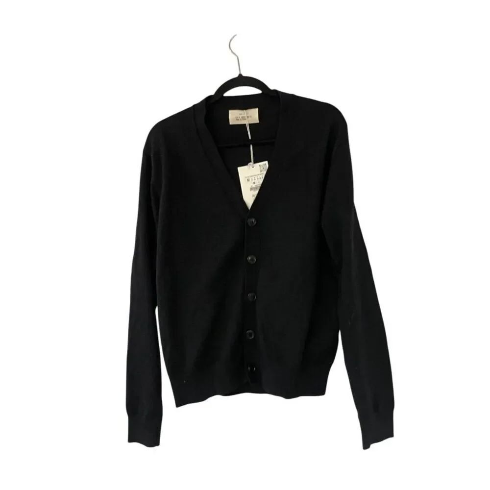Zara Origins mens Cardigan Sweater Medium Black V-Neck Button Front 9598/431 NWT